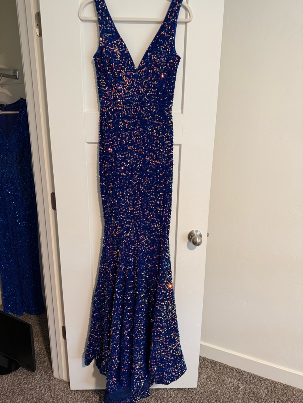 Johnathan Kayne Iridescent Blue Sequin Evening Gown